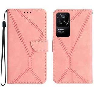For Xiaomi POCO F4 5G Stitching Embossed Leather Phone Case(Pink)