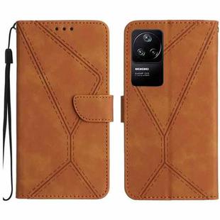 For Xiaomi POCO F4 5G Stitching Embossed Leather Phone Case(Brown)