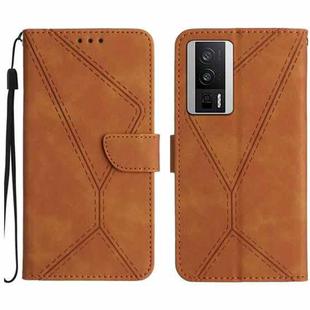 For Xiaomi POCO F5 Pro 5G Stitching Embossed Leather Phone Case(Brown)