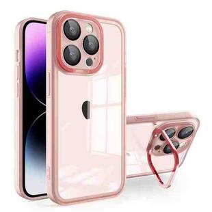 For iPhone 14 Invisible Lens Bracket Matte Transparent Phone Case(Pink)