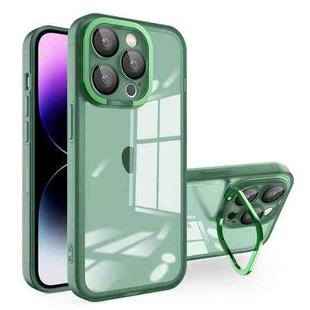 For iPhone 14 Pro Invisible Lens Bracket Matte Transparent Phone Case(Dark Green)