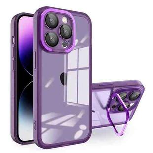 For iPhone 15 Pro Max Invisible Lens Bracket Matte Transparent MagSafe Phone Case(Purple)