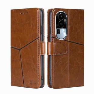 For OPPO Reno10 5G Geometric Stitching Leather Phone Case(Light Brown)