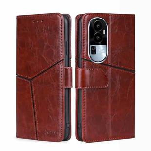 For OPPO Reno10 5G Geometric Stitching Leather Phone Case(Dark Brown)