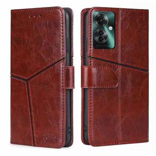 For OPPO Reno11 F 5G Geometric Stitching Leather Phone Case(Dark Brown)