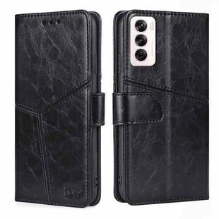 For OPPO Reno12 5G Global Geometric Stitching Leather Phone Case(Black)