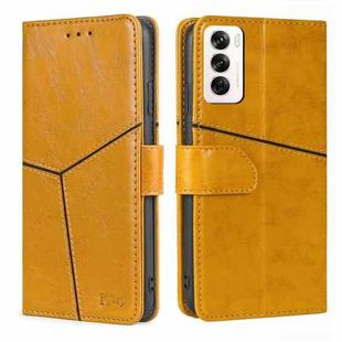 For OPPO Reno12 5G Global Geometric Stitching Leather Phone Case(Yellow)