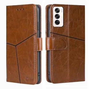 For OPPO Reno12 5G Global Geometric Stitching Leather Phone Case(Light Brown)