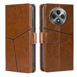For OPPO Reno12 F 5G Geometric Stitching Leather Phone Case(Light Brown)