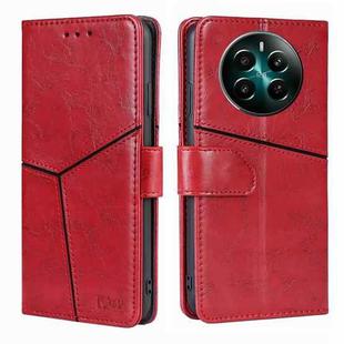 For Realme 12+ 5G Geometric Stitching Leather Phone Case(Red)