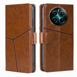 For Realme 12+ 5G Geometric Stitching Leather Phone Case(Light Brown)