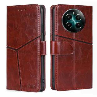 For Realme 12+ 5G Geometric Stitching Leather Phone Case(Dark Brown)