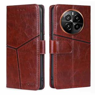 For Realme GT5 Pro 5G Geometric Stitching Leather Phone Case(Dark Brown)