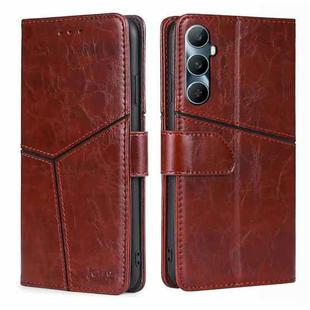 For Realme C65 4G Geometric Stitching Leather Phone Case(Dark Brown)