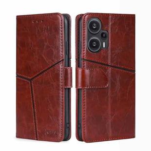 For Xiaomi Redmi Note 12 Turbo Geometric Stitching Leather Phone Case(Dark Brown)
