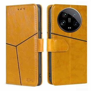 For Xiaomi 14 Ultra 5G Geometric Stitching Leather Phone Case(Yellow)