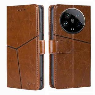 For Xiaomi 14 Ultra 5G Geometric Stitching Leather Phone Case(Light Brown)