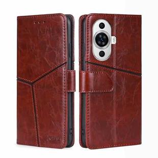 For Huawei nova 11 4G Geometric Stitching Leather Phone Case(Dark Brown)
