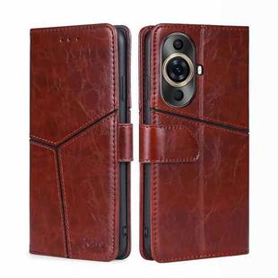 For Huawei nova 11 Pro 4G / 11 Ultra 4G Geometric Stitching Leather Phone Case(Dark Brown)