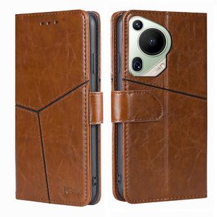 For Huawei Pura 70 Ultra 5G Geometric Stitching Leather Phone Case(Light Brown)