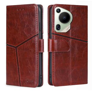 For Huawei Pura 70 Ultra 5G Geometric Stitching Leather Phone Case(Dark Brown)