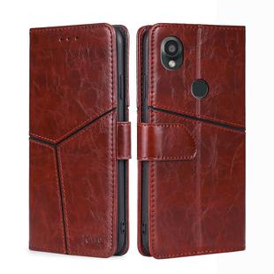 For Kyocera Digno SX3-KYG02 Geometric Stitching Leather Phone Case(Dark Brown)