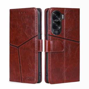 For Honor X50i 5G / 9 Lite Geometric Stitching Leather Phone Case(Dark Brown)