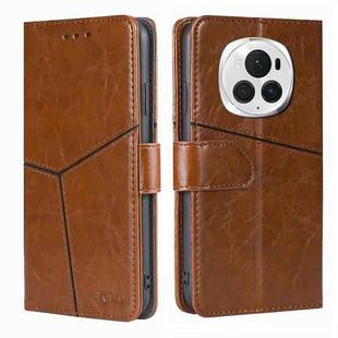 For Honor Magic6 Pro Geometric Stitching Leather Phone Case(Light Brown)