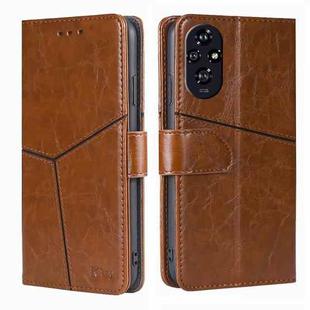 For Honor 200 5G Geometric Stitching Leather Phone Case(Light Brown)