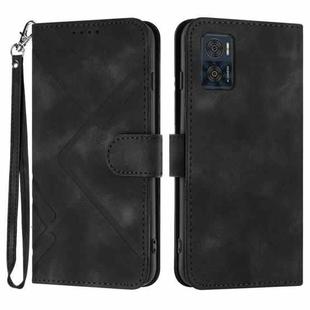 For Motorola Moto E22 Line Pattern Skin Feel Leather Phone Case(Black)