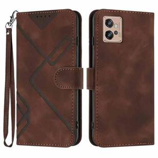 For Motorola Moto G32 Line Pattern Skin Feel Leather Phone Case(Coffee)