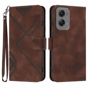 For Motorola Moto G Stylus 5G 2024 Line Pattern Skin Feel Leather Phone Case(Coffee)