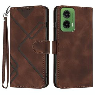 For Motorola Moto G35 Line Pattern Skin Feel Leather Phone Case(Coffee)