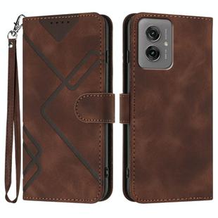 For Motorola Moto G55 Line Pattern Skin Feel Leather Phone Case(Coffee)