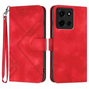 For Motorola Moto G 2025 Line Pattern Skin Feel Leather Phone Case(Red)