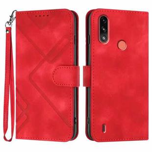 For Motorola Moto E7 Power Line Pattern Skin Feel Leather Phone Case(Red)
