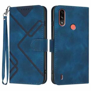 For Motorola Moto E7 Power Line Pattern Skin Feel Leather Phone Case(Royal Blue)