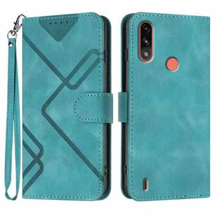 For Motorola Moto E7 Power Line Pattern Skin Feel Leather Phone Case(Light Blue)