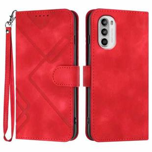 For Motorola Moto G52 Line Pattern Skin Feel Leather Phone Case(Red)