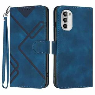 For Motorola Moto G52 Line Pattern Skin Feel Leather Phone Case(Royal Blue)
