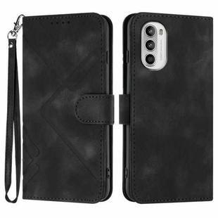 For Motorola Moto G52 Line Pattern Skin Feel Leather Phone Case(Black)