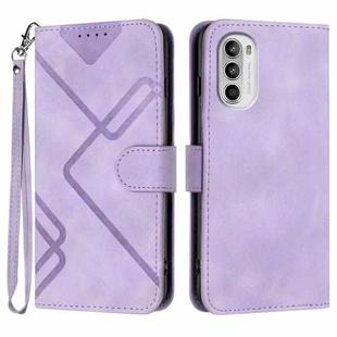 For Motorola Moto G52 Line Pattern Skin Feel Leather Phone Case(Light Purple)