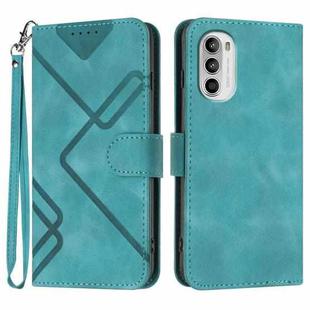 For Motorola Moto G52 Line Pattern Skin Feel Leather Phone Case(Light Blue)