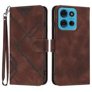 For Motorola Moto G75 5G Line Pattern Skin Feel Leather Phone Case(Coffee)