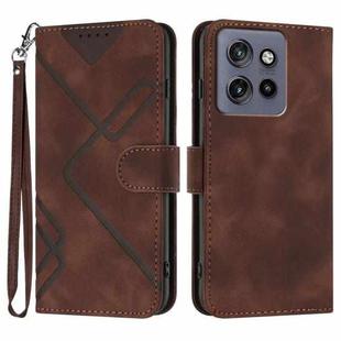 For Motorola Edge 50 Neo Line Pattern Skin Feel Leather Phone Case(Coffee)
