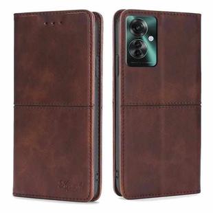 For OPPO Reno11 F 5G Cow Texture Magnetic Leather Phone Case(Dark Brown)