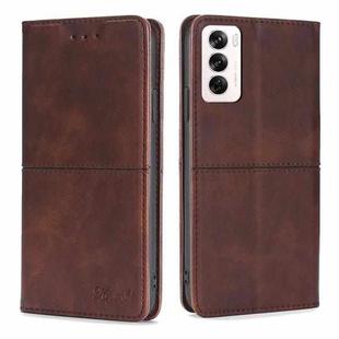 For OPPO Reno12 5G Global Cow Texture Magnetic Leather Phone Case(Dark Brown)