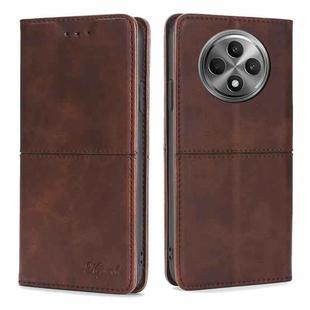 For OPPO Reno12 F 5G Cow Texture Magnetic Leather Phone Case(Dark Brown)