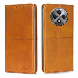 For OPPO Reno12 F 5G Cow Texture Magnetic Leather Phone Case(Light Brown)