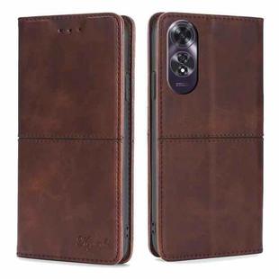 For OPPO A60 4G Global Cow Texture Magnetic Leather Phone Case(Dark Brown)